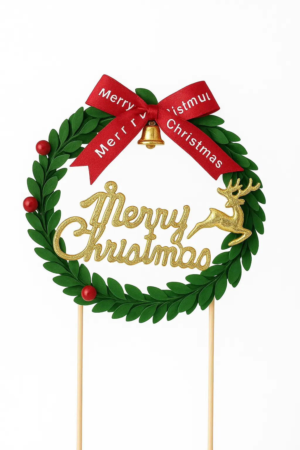 1 pcs Large Garland theme Merry Christmas Cake Topper style 1