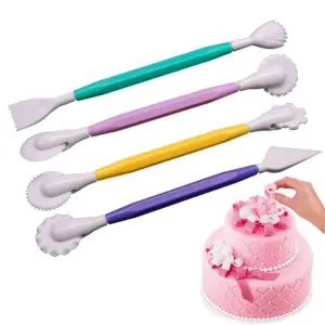 4 Pcs Fondant Cake Decorating Modeling Tools 8 Flower Decor Patterns Cake Engraving Pen Cake Craft Mold Tool Set