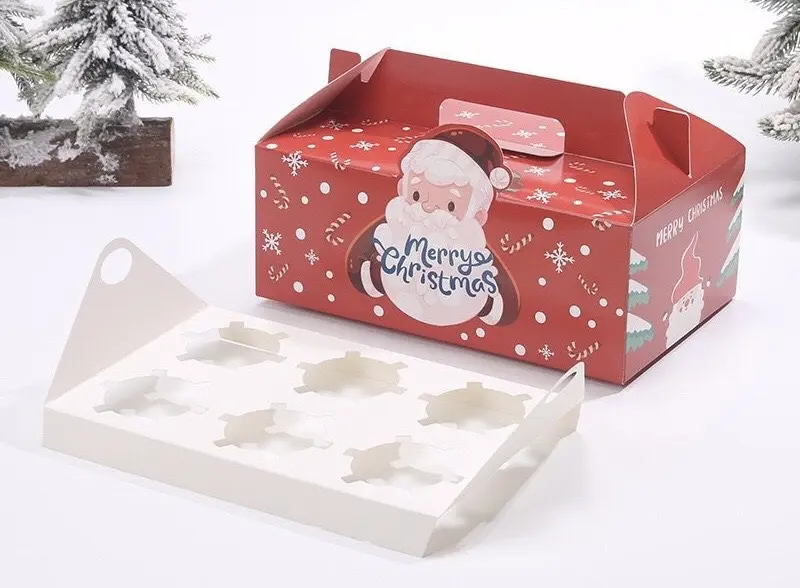 1Pcs 6Cavity Cupcake Box Santa Cupcake Box For Mousse,Pudding,Pastry