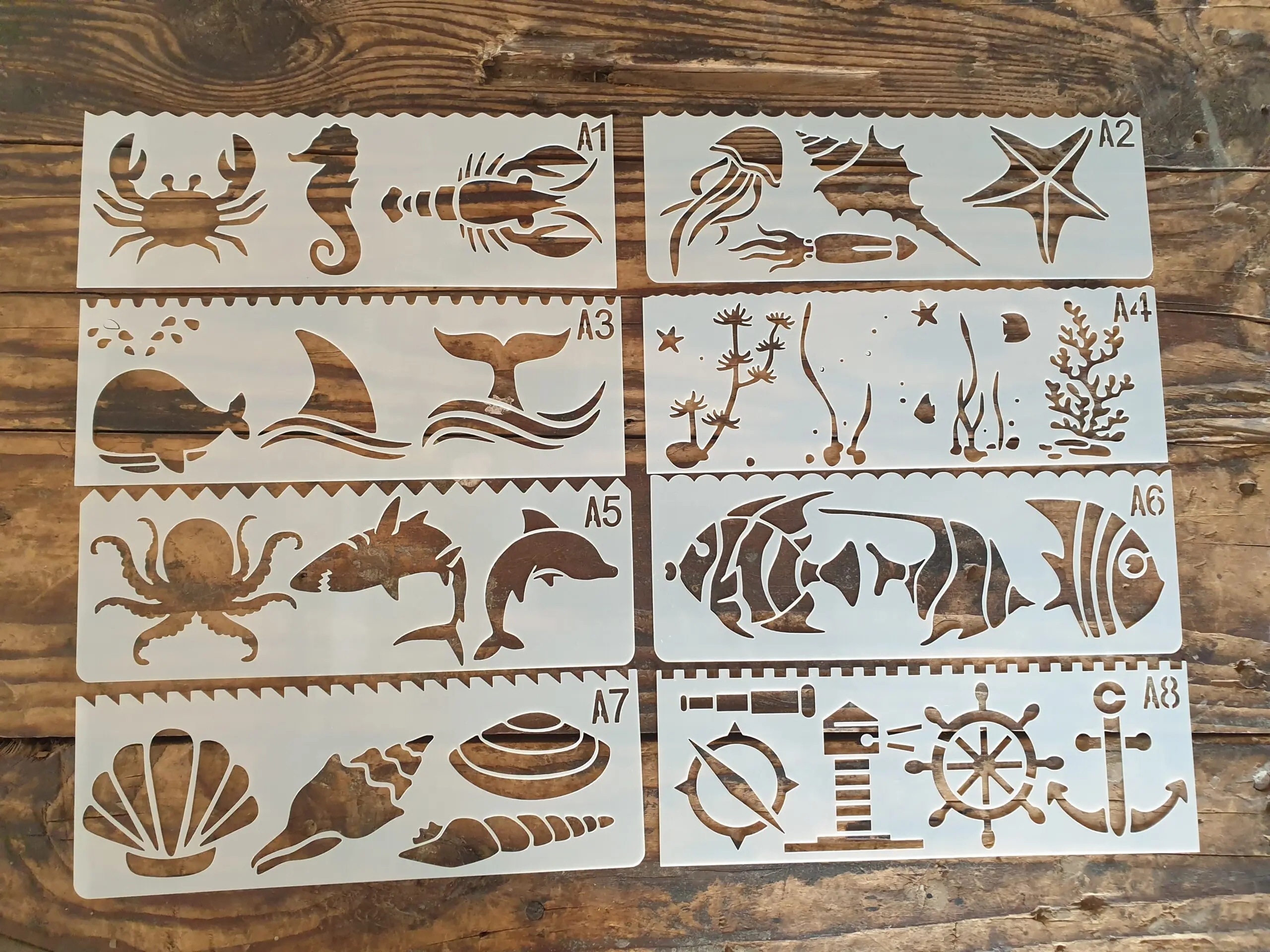 8 pcs Sea Ocean Creatures Decoration icing Stencils set