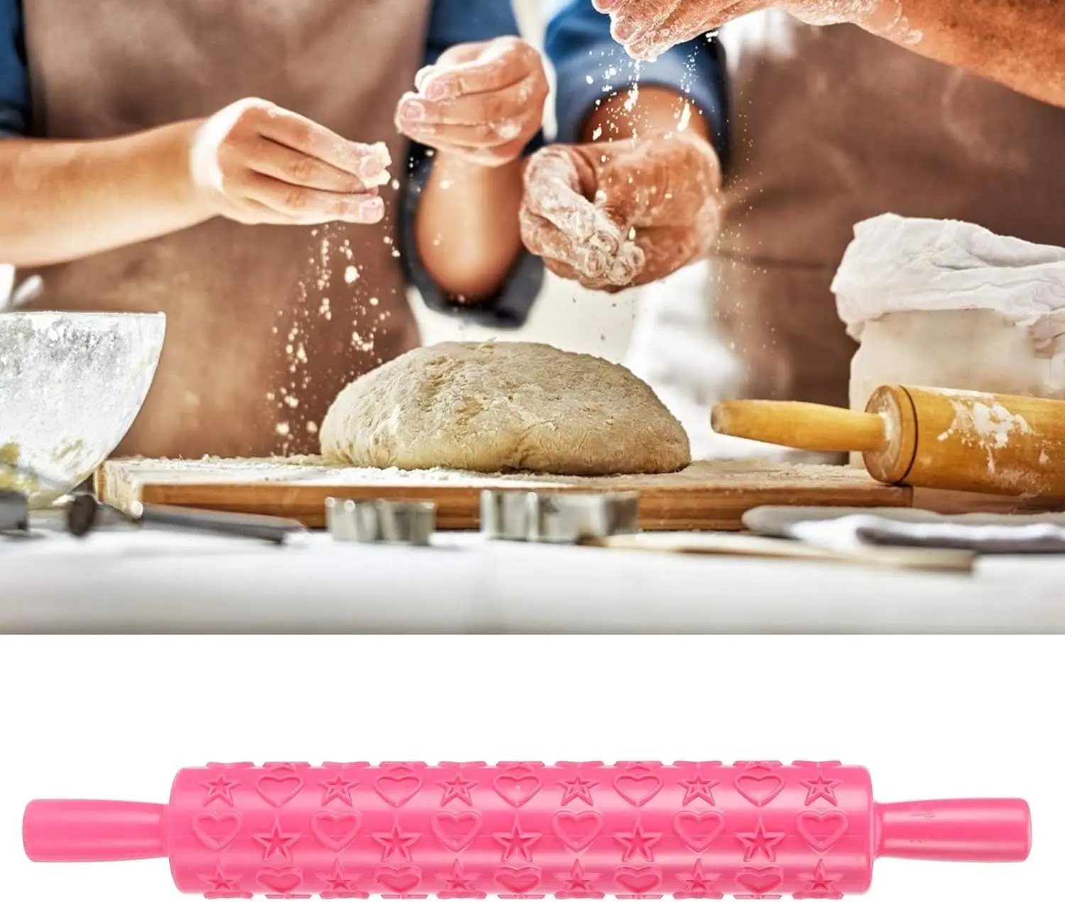 Heart and star Embossing Rolling Pin