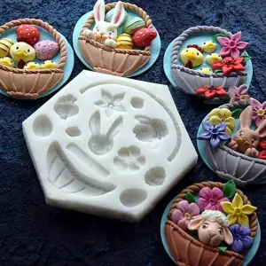 Easter Bunny and Eggs Basket Silicone Mould