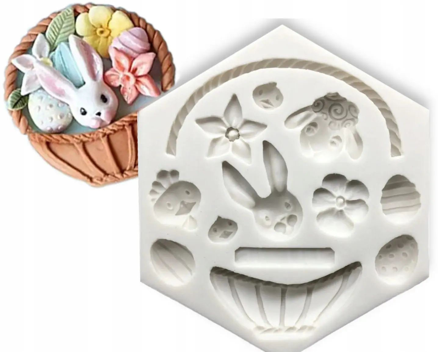 Easter Bunny and Eggs Basket Silicone Mould