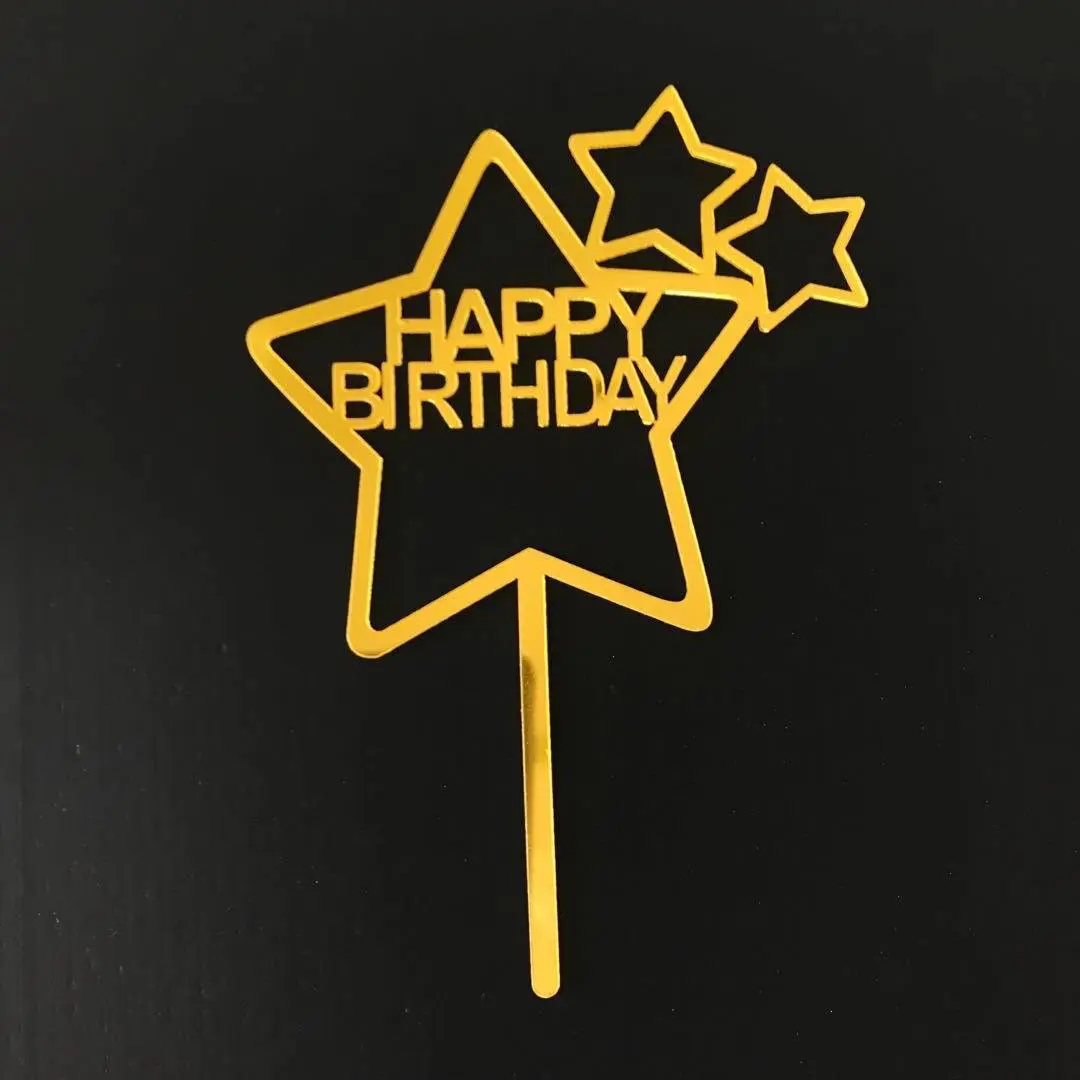 Golden star shaped happy birthday cake topper