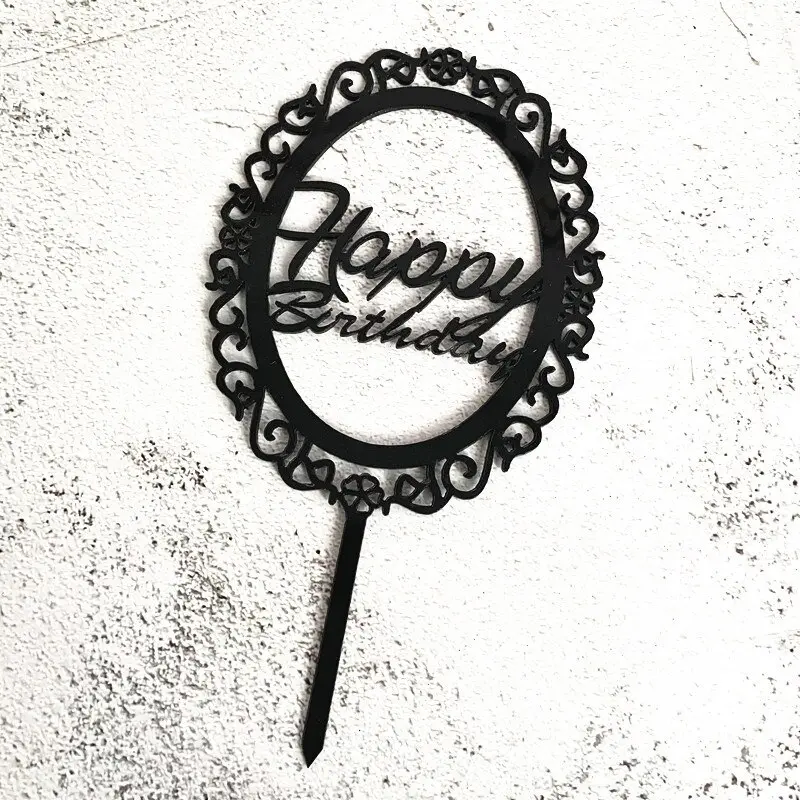 Black mirror frame happy birthday cake topper