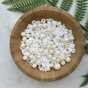 Shimmery White Pearl and Flower Edible Sprinkler 100gm