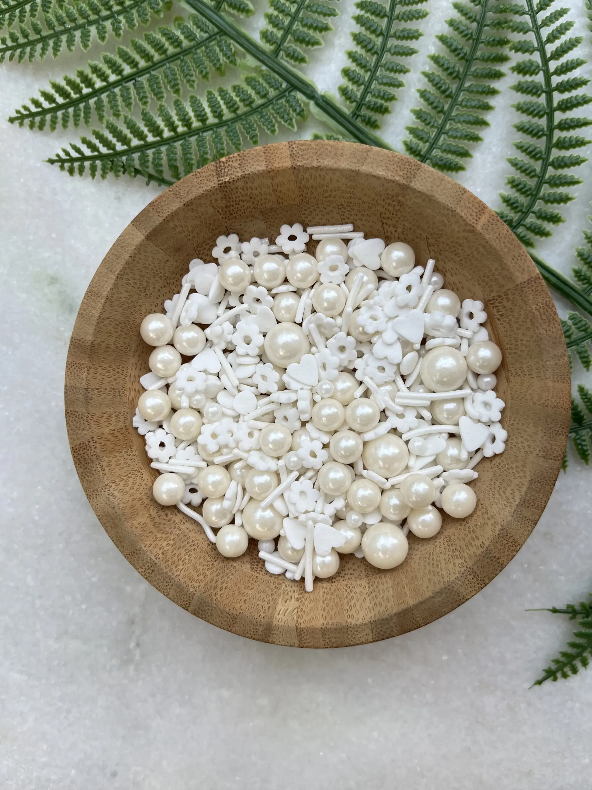 Shimmery White Pearl and Flower Edible Sprinkler 100gm