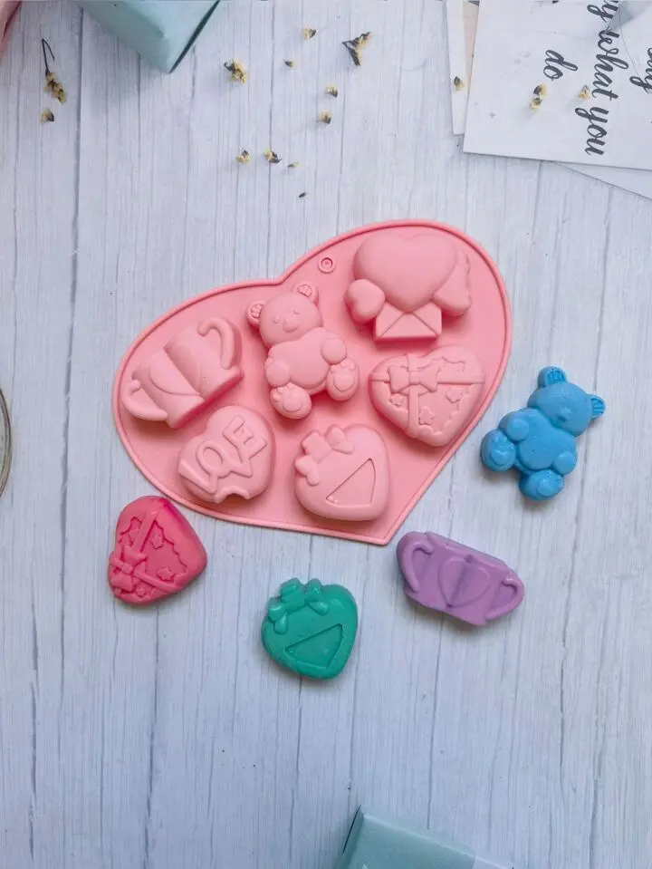 3D Teddy Bear love heart theme Silicone Mould