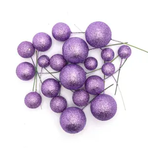 20 pcs Glitter purple round mixed sizes faux balls