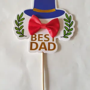 Best dad cute topper with red fabric bow cake topper