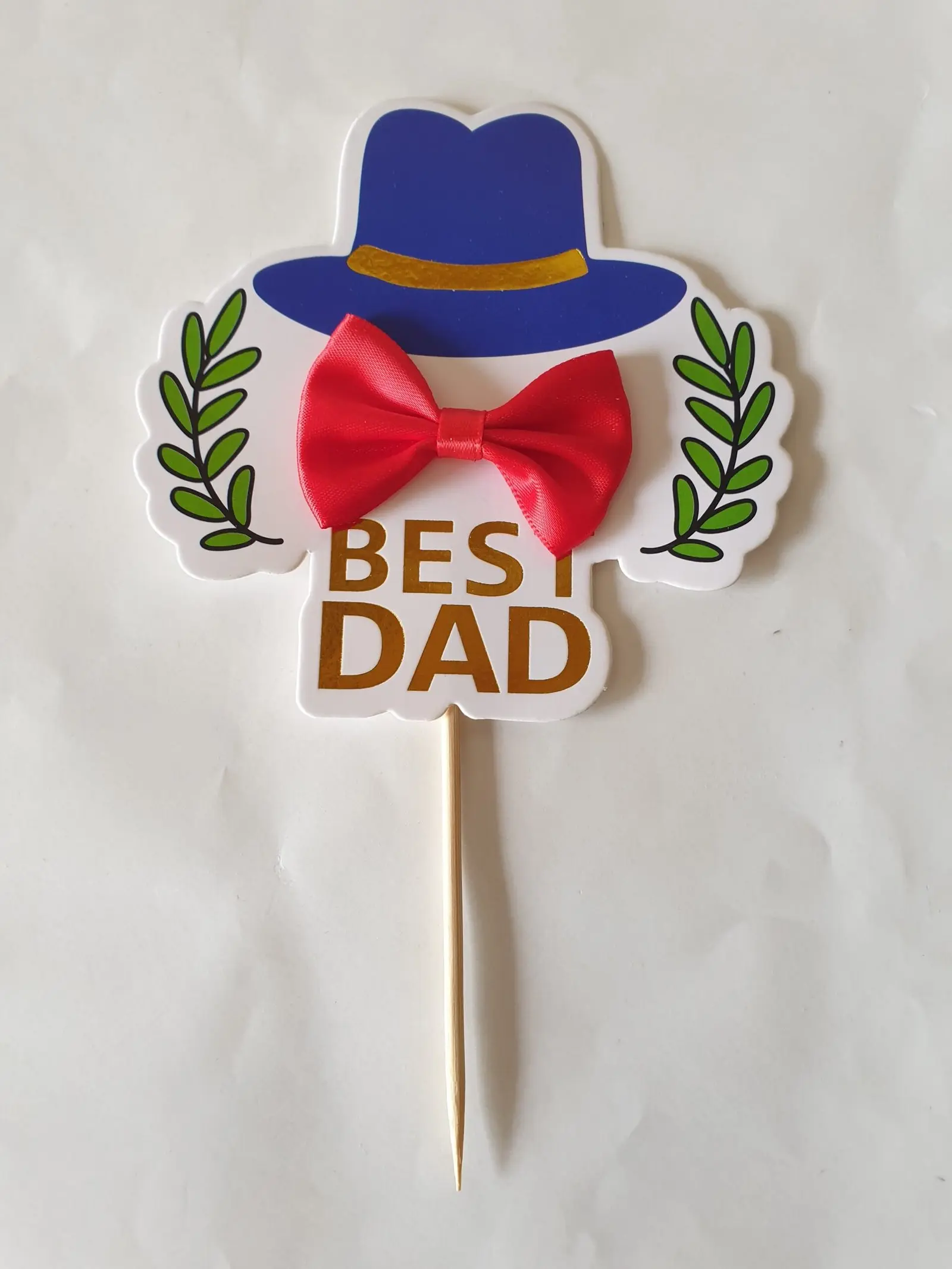 Best dad cute topper with red fabric bow cake topper
