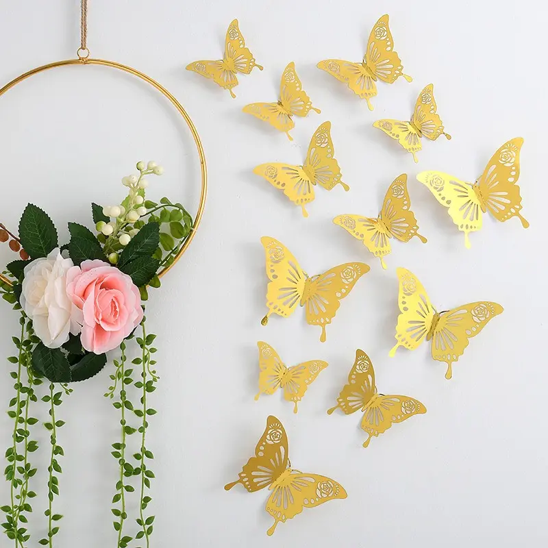 12 pcs Golden Metallic Butterfly topper set Style 1