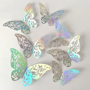 12 pcs silver Metallic Butterfly topper set Style 2