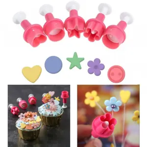 Plunger Cutter With 5 Different Shapes - Button,Round,Star,Heart,Flower