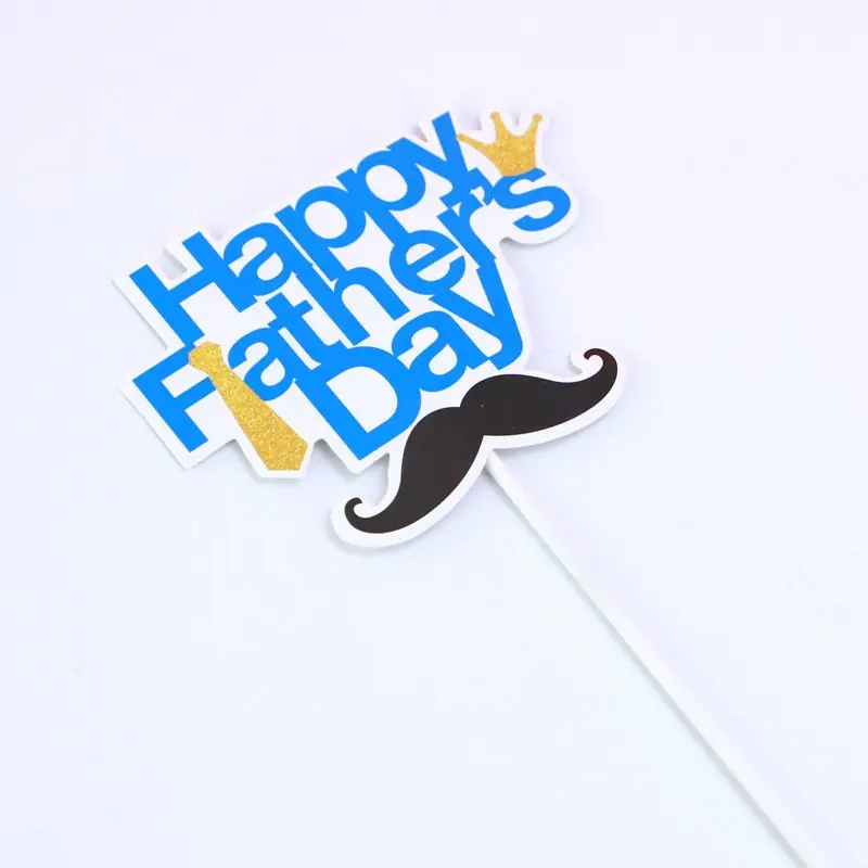 Blue Happy fathers day with mustache cake topper