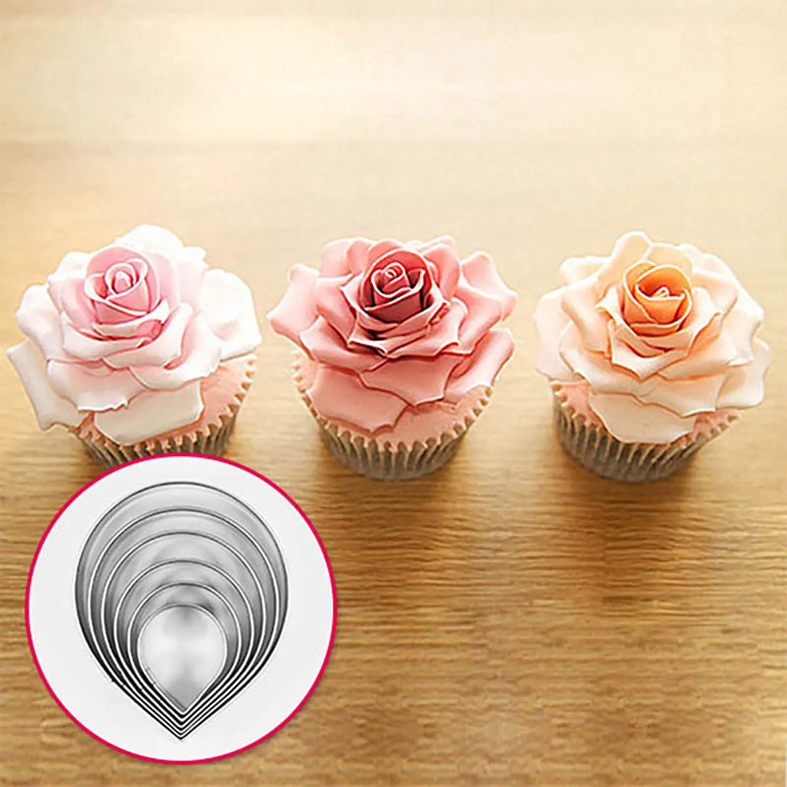 6 Pcs Rose flower Fondant Sugar craft Stainless Steel Cutter set