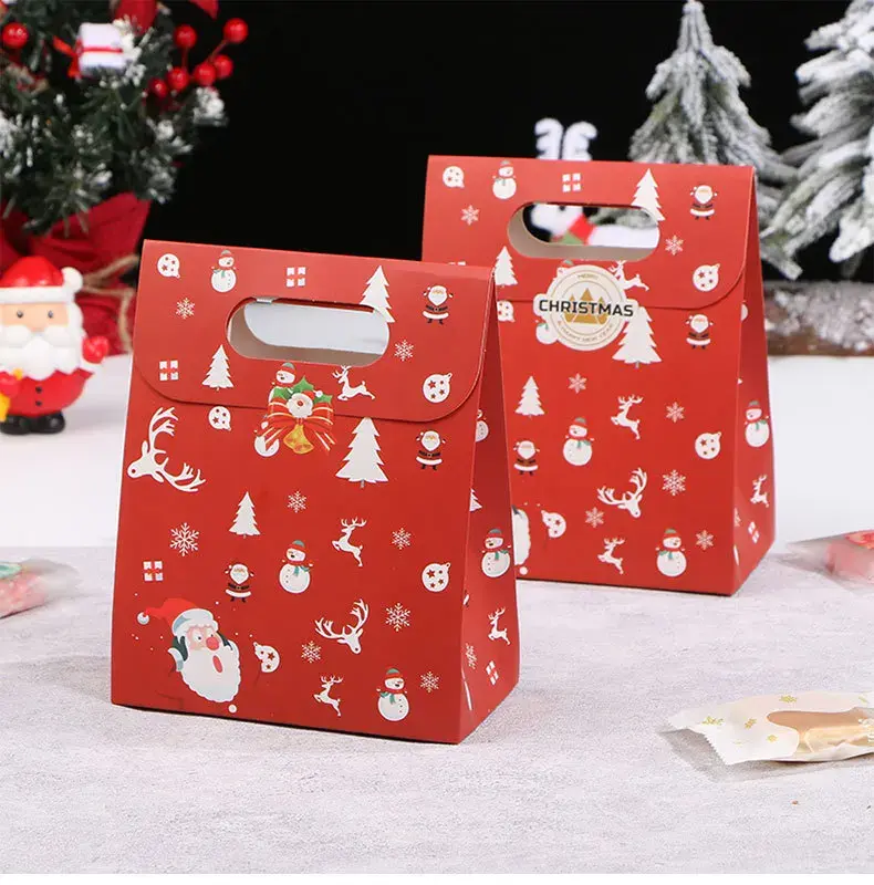 10Pcs Red Christmas Portable Paper Bags