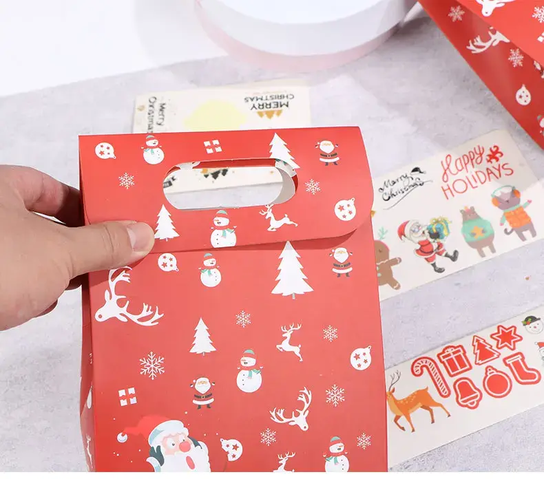 10Pcs Red Christmas Portable Paper Bags