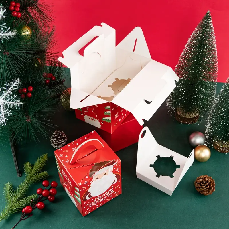 1Pcs 1Cavity Cupcake Box Santa Cupcake Box For Mousse,Pudding,Pastry
