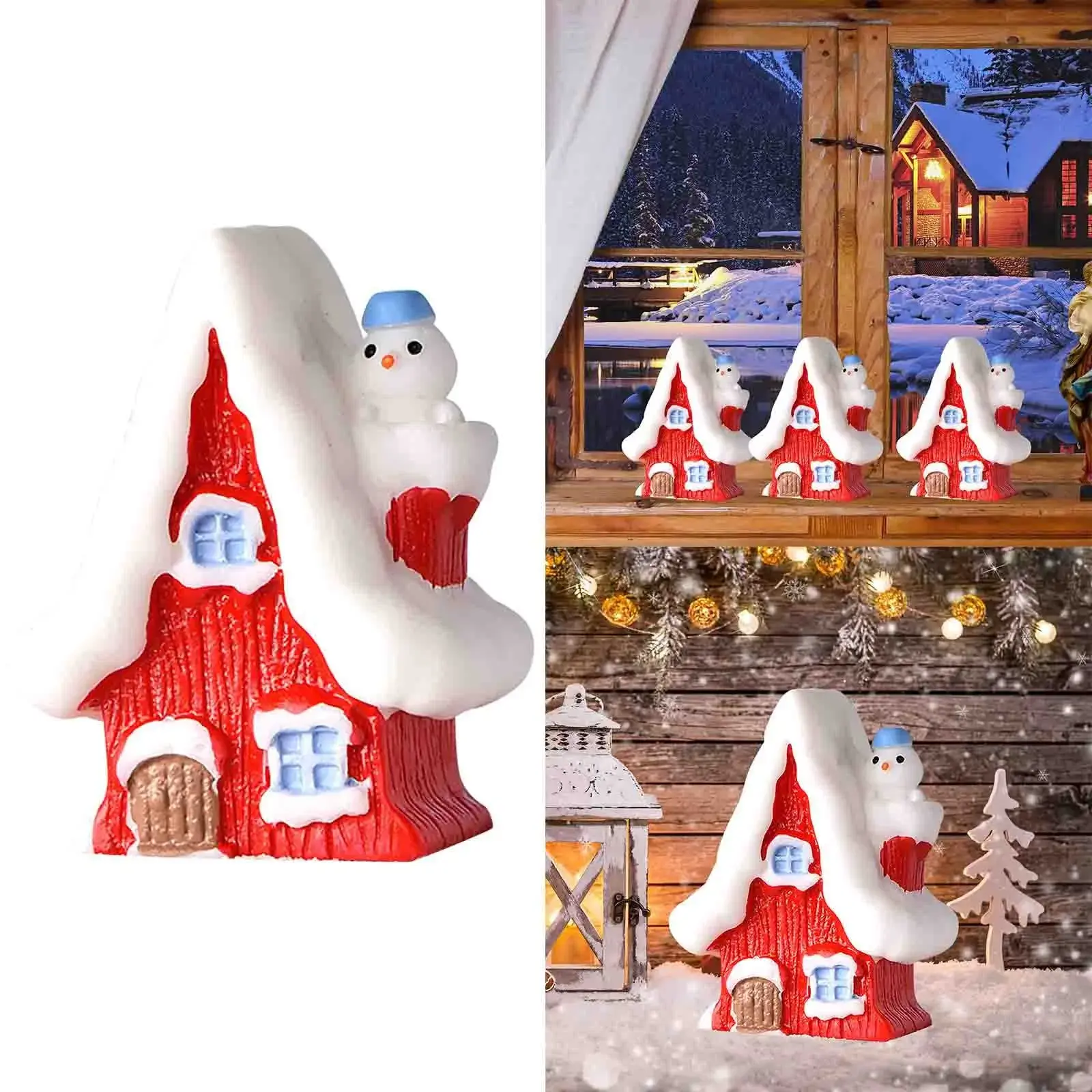 1Pcs Christmas Themed Resin House Figurine,Micro Landscapes Ornament Accessories,Red