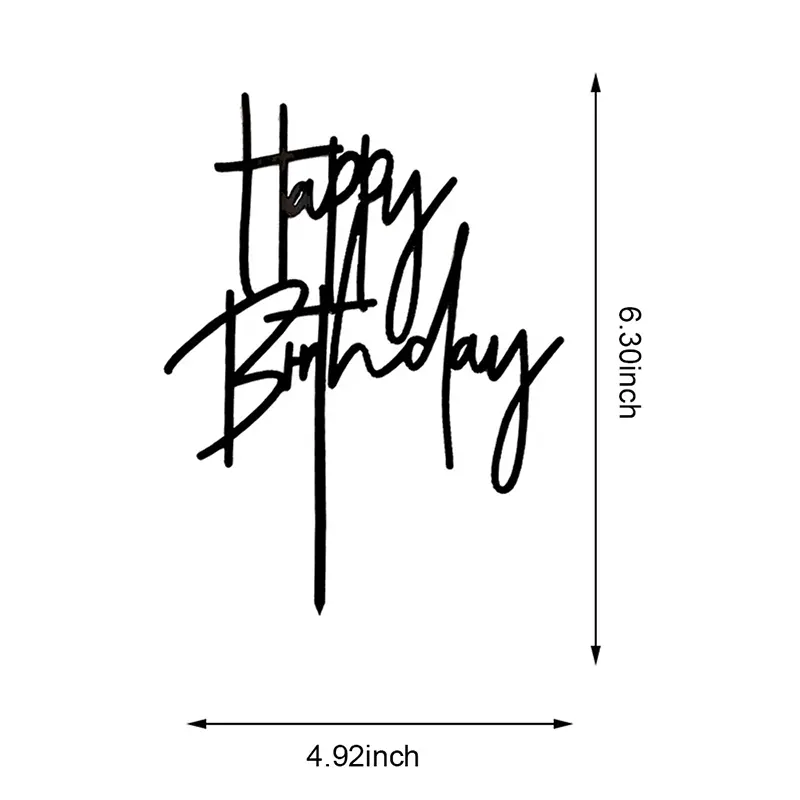 black happy birthday cake topper