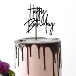 black happy birthday cake topper