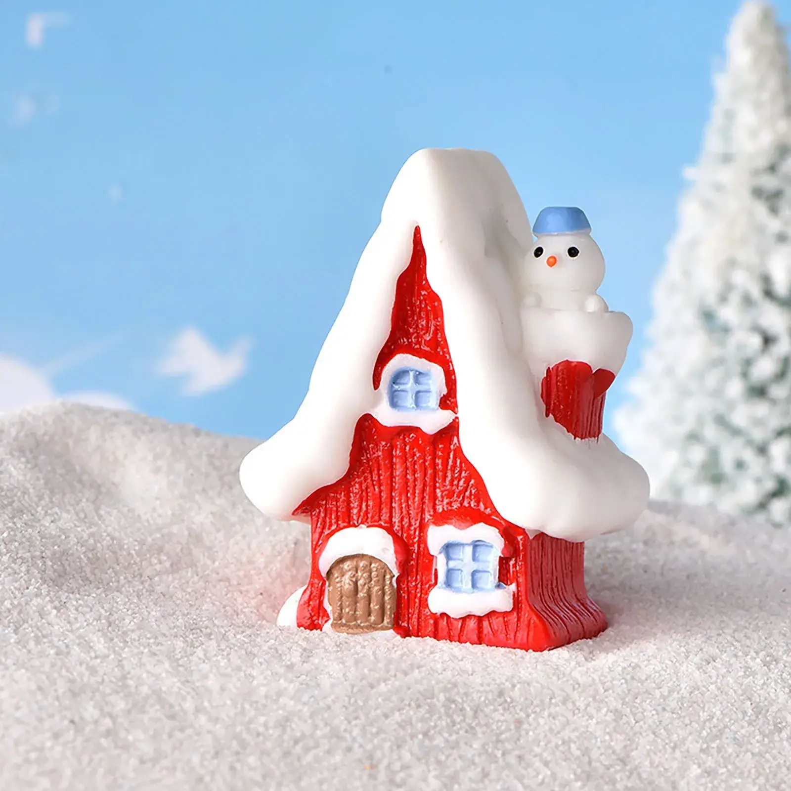 1Pcs Christmas Themed Resin House Figurine,Micro Landscapes Ornament Accessories,Red