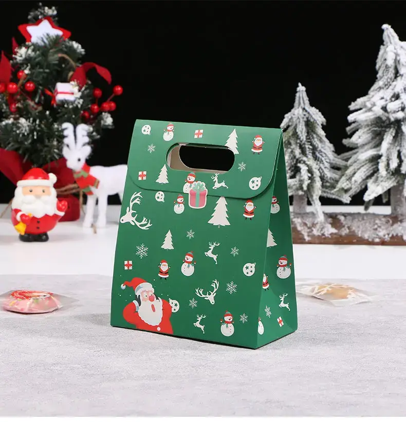 10Pcs Green Christmas Portable Paper Bags