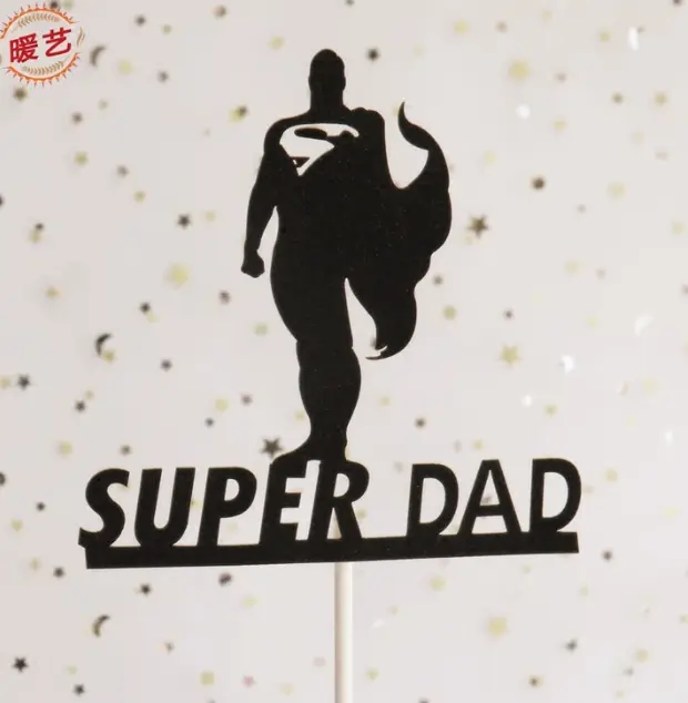 2 pcs Black super dad cake topper