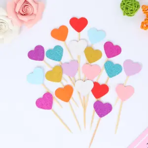 10 pcs colorful heart cupcake topper