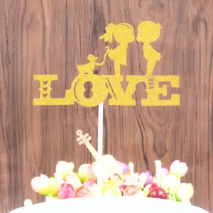 1 pcs golden love couple cake topper