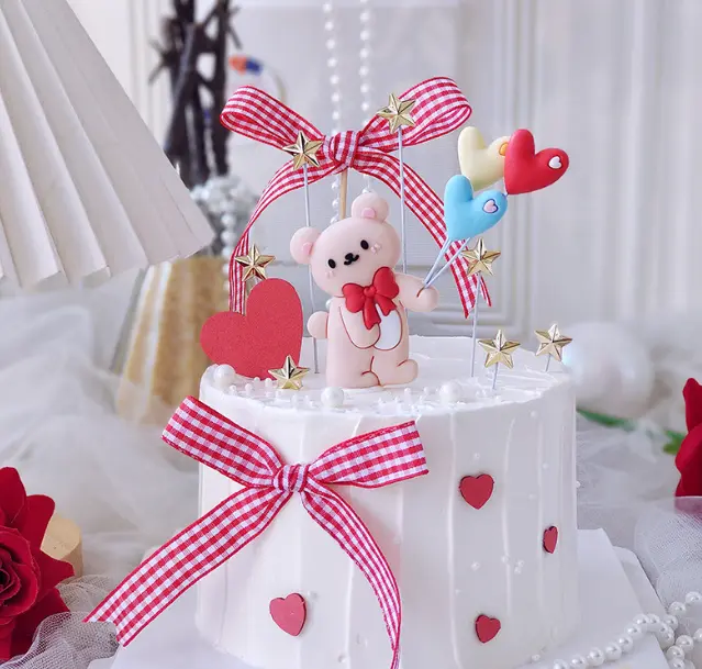 5 pcs teddy love cake toy topper
