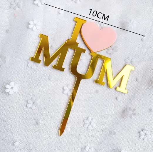 I love mom with heart acrylic cake topper style 16