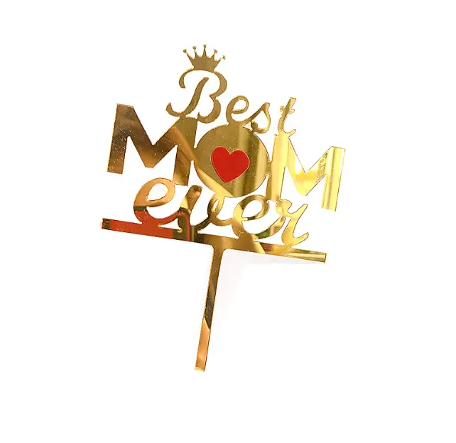 Best Mom ever with crown and red heart cake topper
