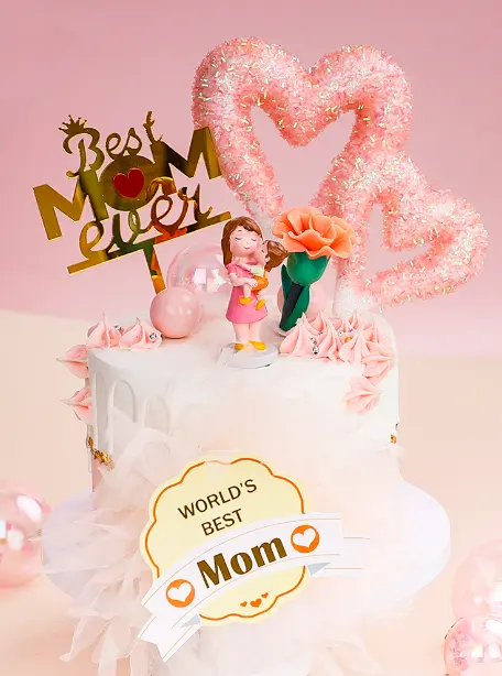 Best Mom ever with crown and red heart cake topper