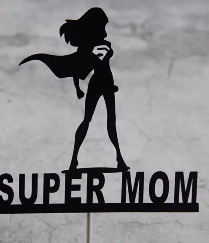 2 pcs Super mom lady black cake topper