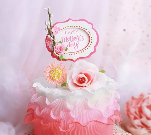 Happy mothers day with flower wreath cake topper