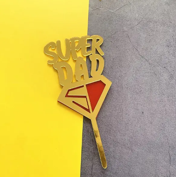 Golden and red Super dad cake topper