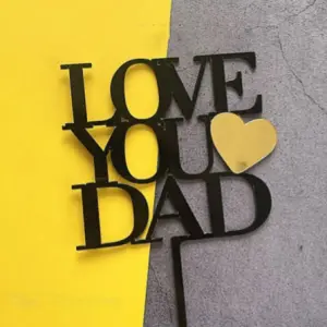 Black double acrylic Love you dad with golden heart cake topper