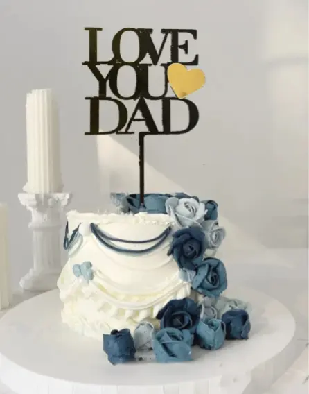 Black double acrylic Love you dad with golden heart cake topper