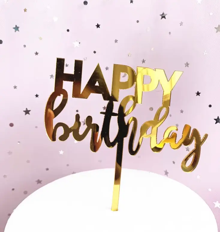 Golden font happy birthday cake topper