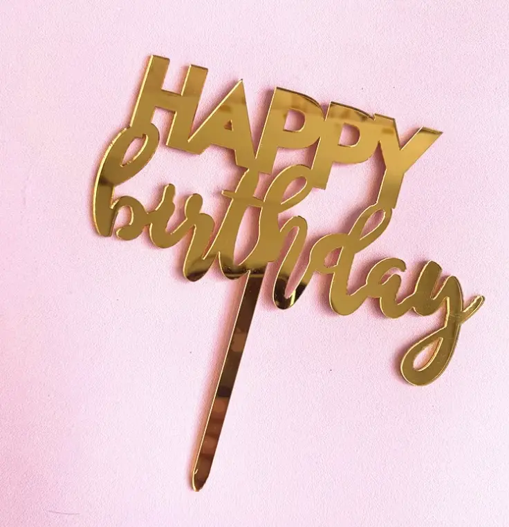 Golden font happy birthday cake topper
