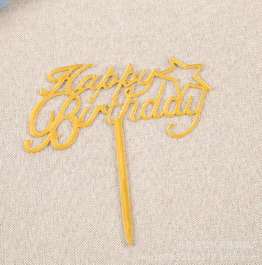 Golden happy birthday cake topper with star