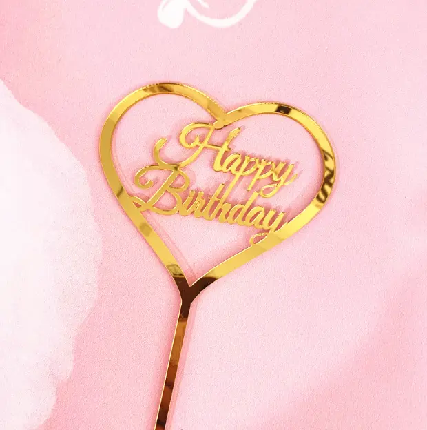 Golden heart shaped happy birthday cake topper