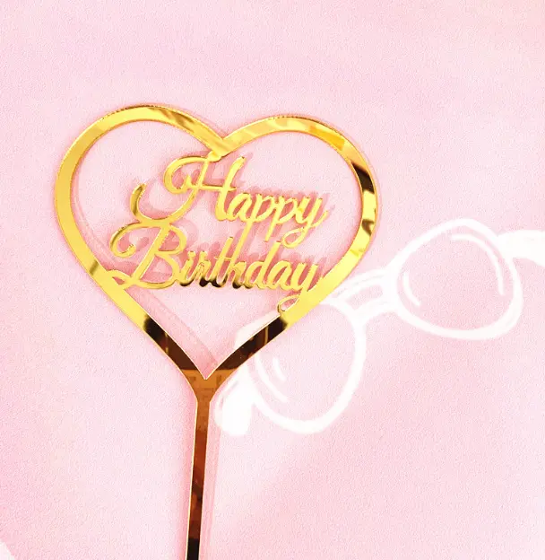 Golden heart shaped happy birthday cake topper