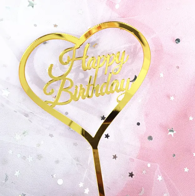 Golden heart shaped happy birthday cake topper