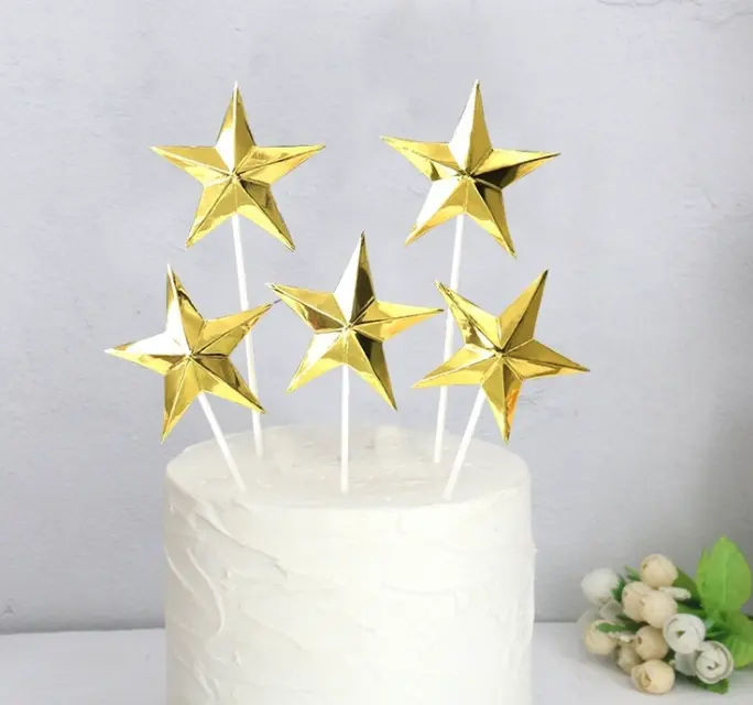 10 pcs silver and golden Star Cake Topper