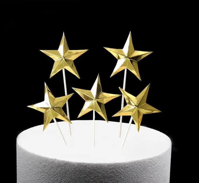 10 pcs silver and golden Star Cake Topper