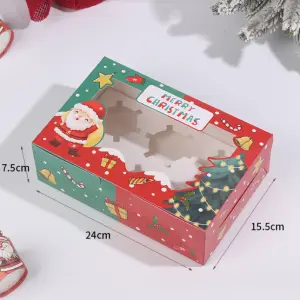 1 PCS 6 cavity Christmas Cupcake Pack Box Muffin Cake Open Window Transparent box