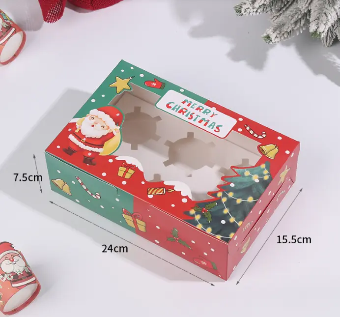 1 PCS 6 cavity Christmas Cupcake Pack Box Muffin Cake Open Window Transparent box